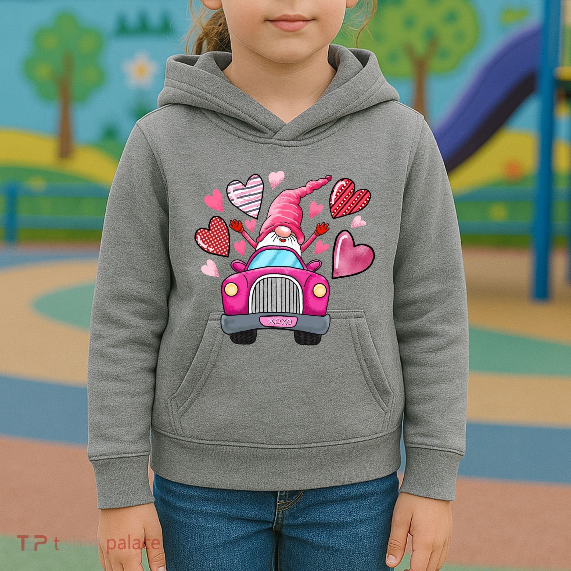 Valentines Day Gnome Heart Truck Kids Hoodie