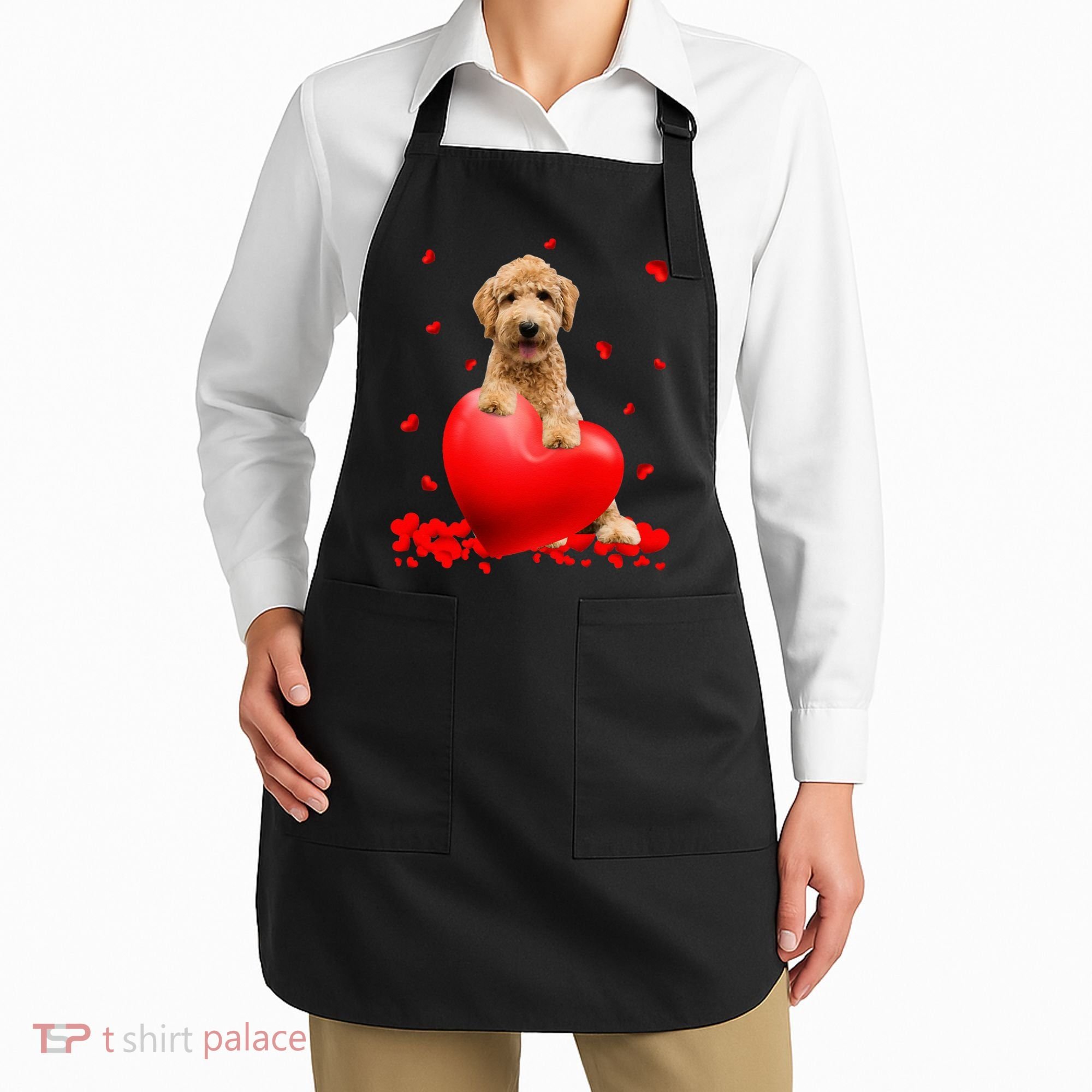 Valentines Day Golden Doodle Heart Dog Lovers Apron