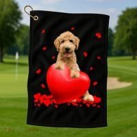 Valentines Day Golden Doodle Heart Dog Lovers Golf Towel thumb 1