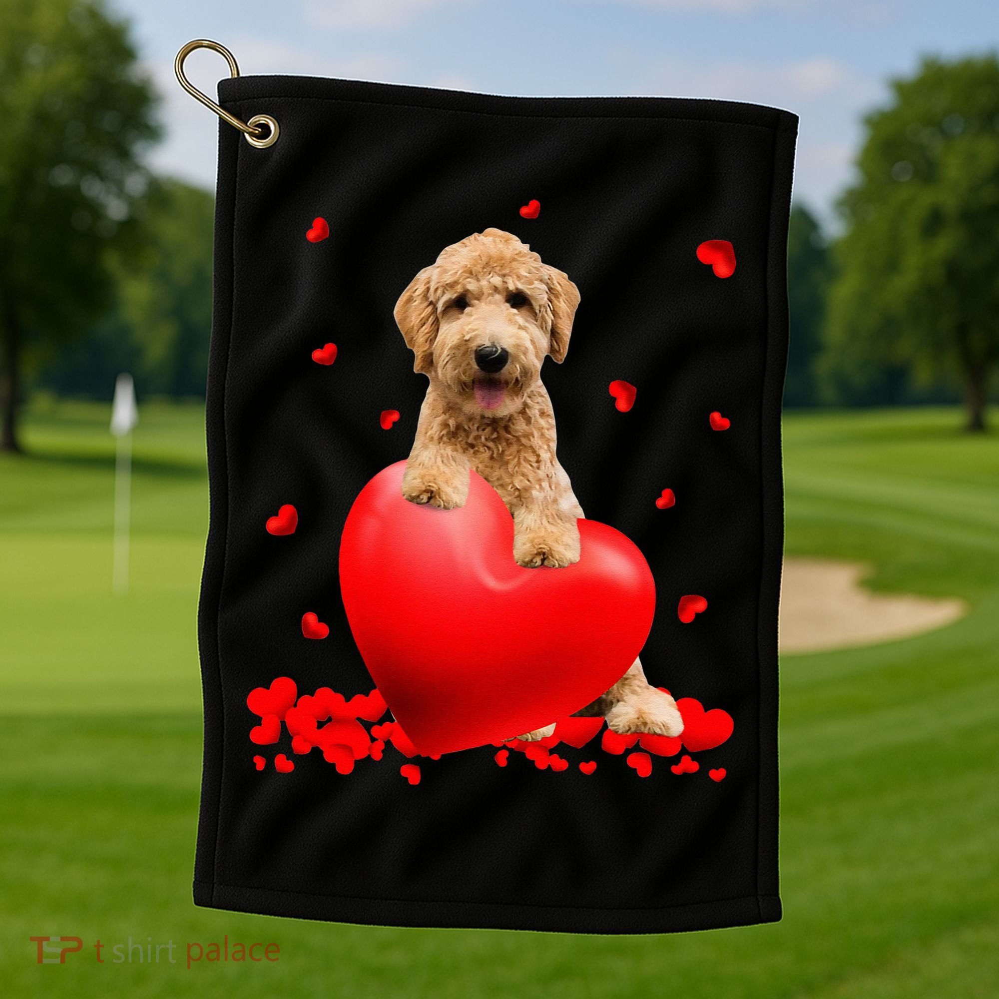 Valentines Day Golden Doodle Heart Dog Lovers Golf Towel