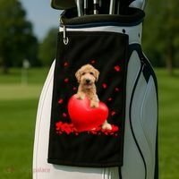 Valentines Day Golden Doodle Heart Dog Lovers Golf Towel thumb 2