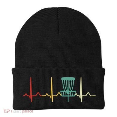 Vintage Disc Golf Retro Heartbeat Gift Disc Golf Beanie