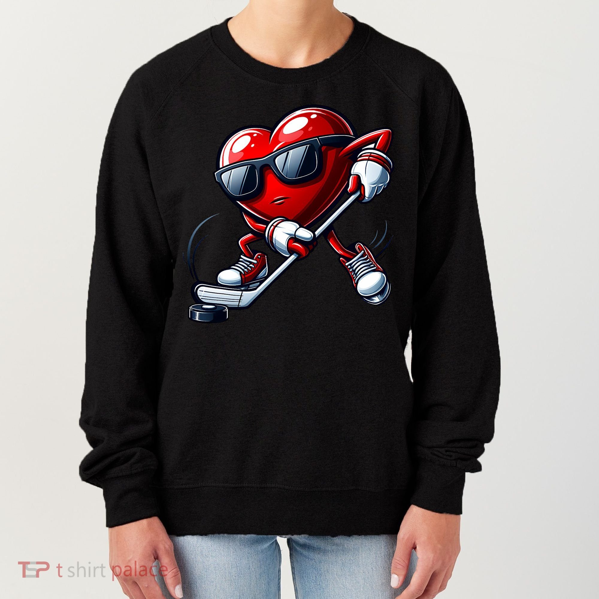 Valentines Day Heart Playing Hockey Women's Sweatshirt