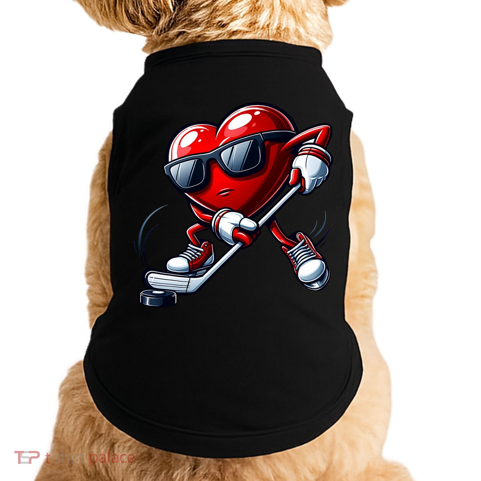 Valentines Day Heart Playing Hockey Doggie Tank