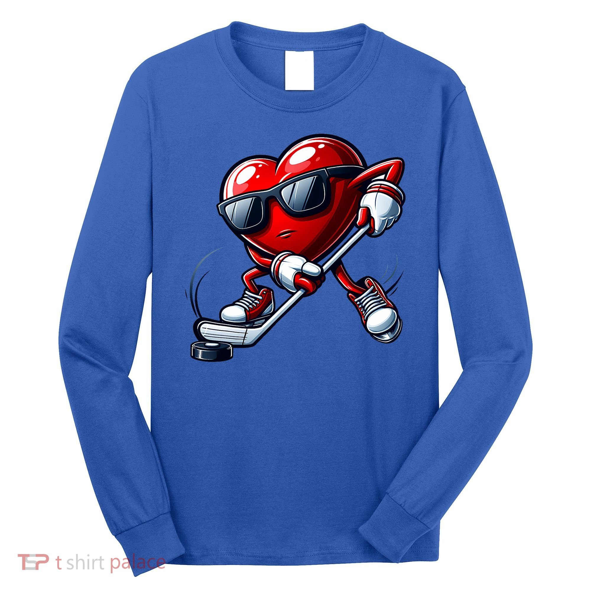 Valentines Day Heart Playing Hockey Long Sleeve Shirt