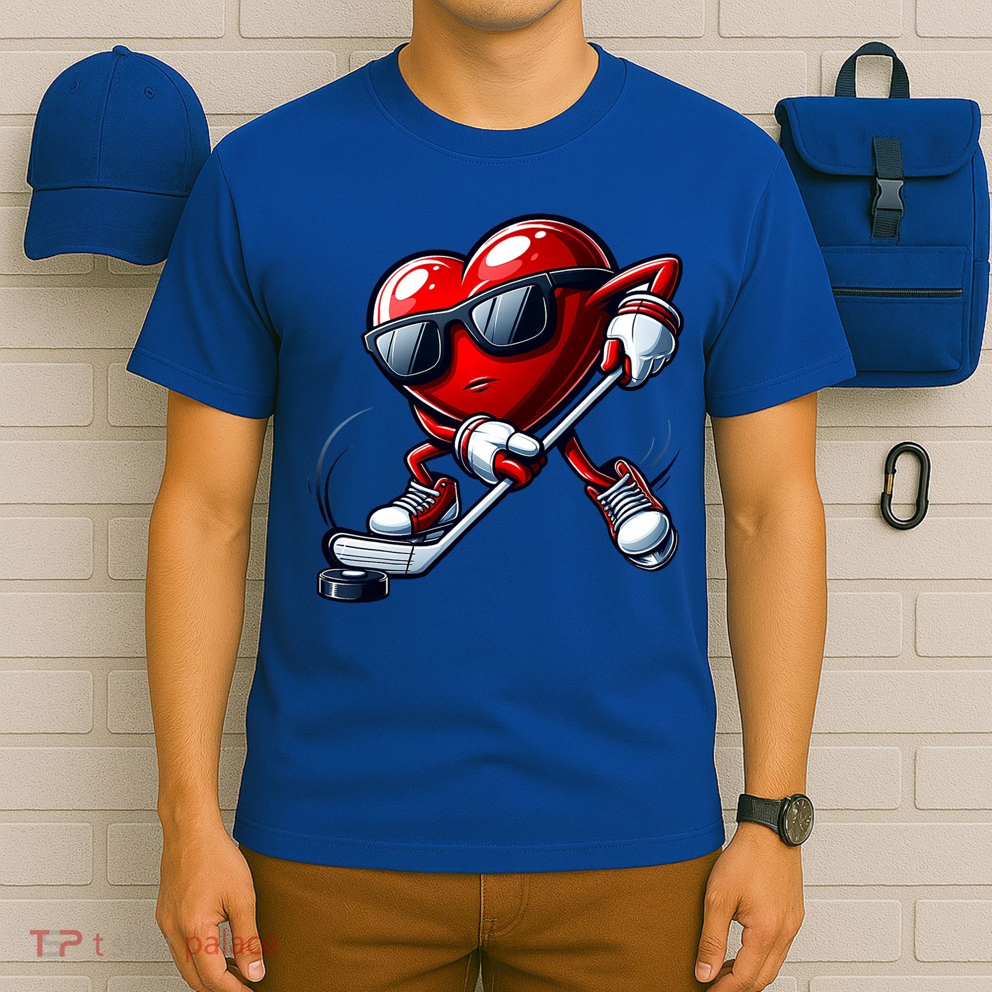 Valentines Day Heart Playing Hockey T-Shirt