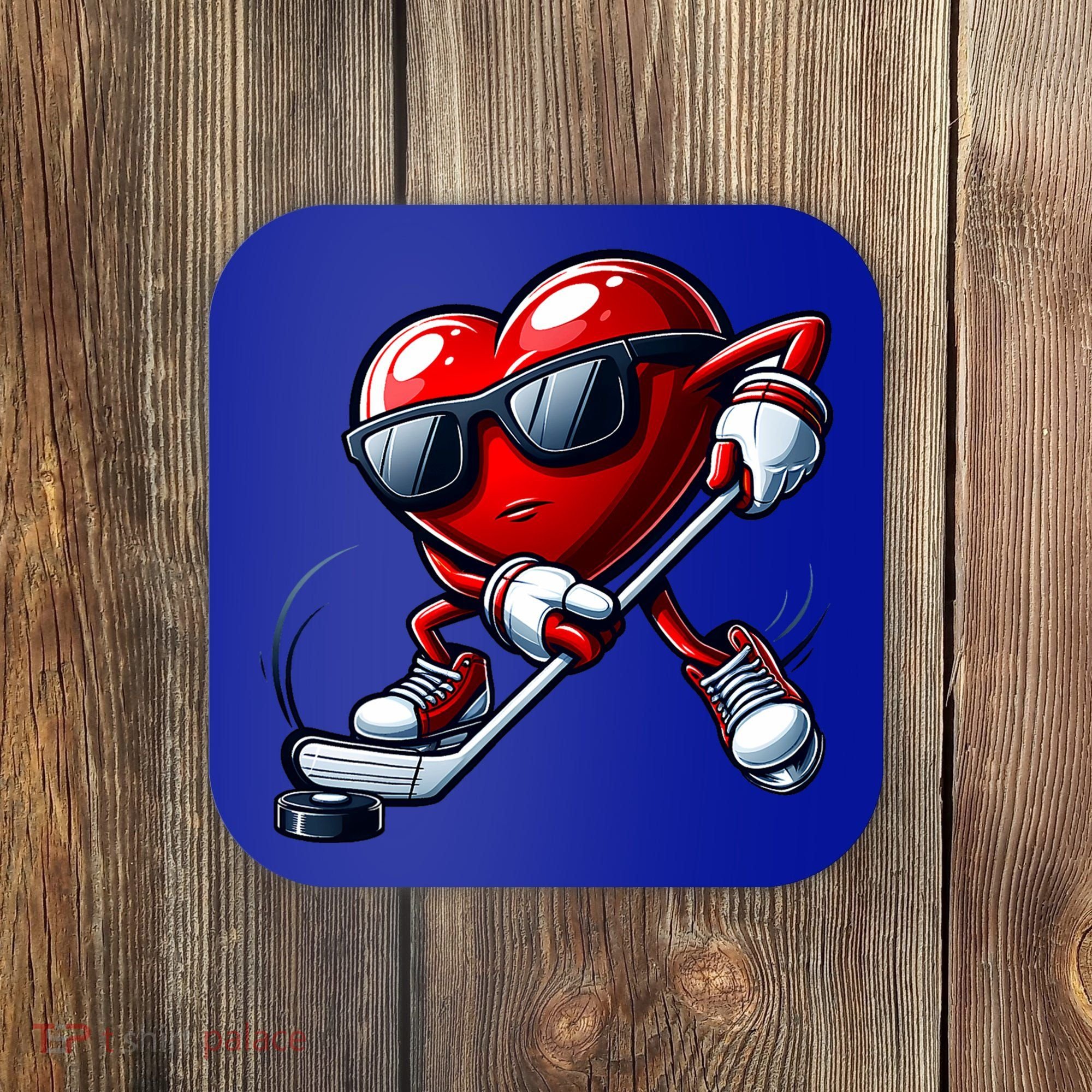 Valentines Day Heart Playing Hockey Coaster
