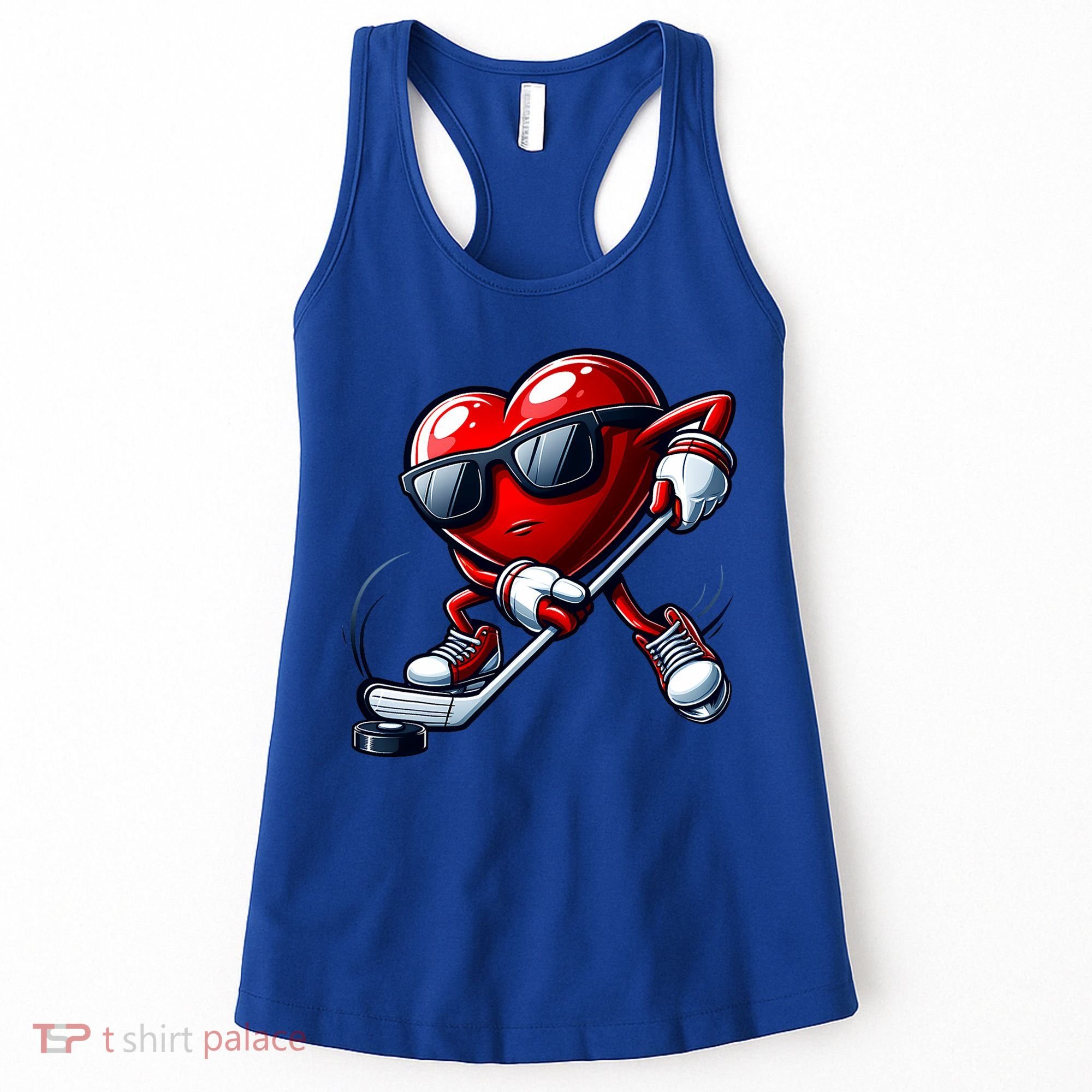 Valentines Day Heart Playing Hockey Women's Tank Top