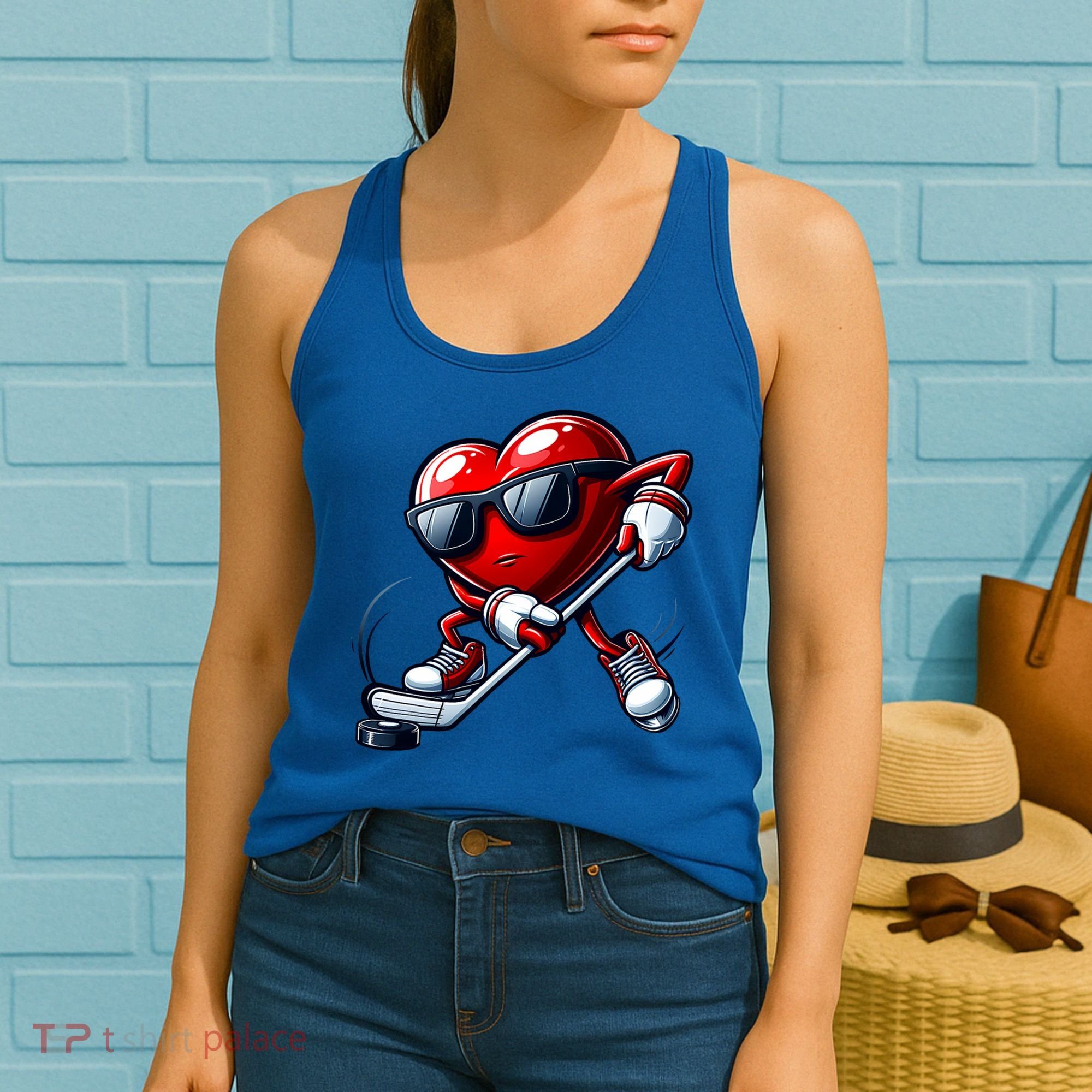 Valentines Day Heart Playing Hockey Women's Tank Top