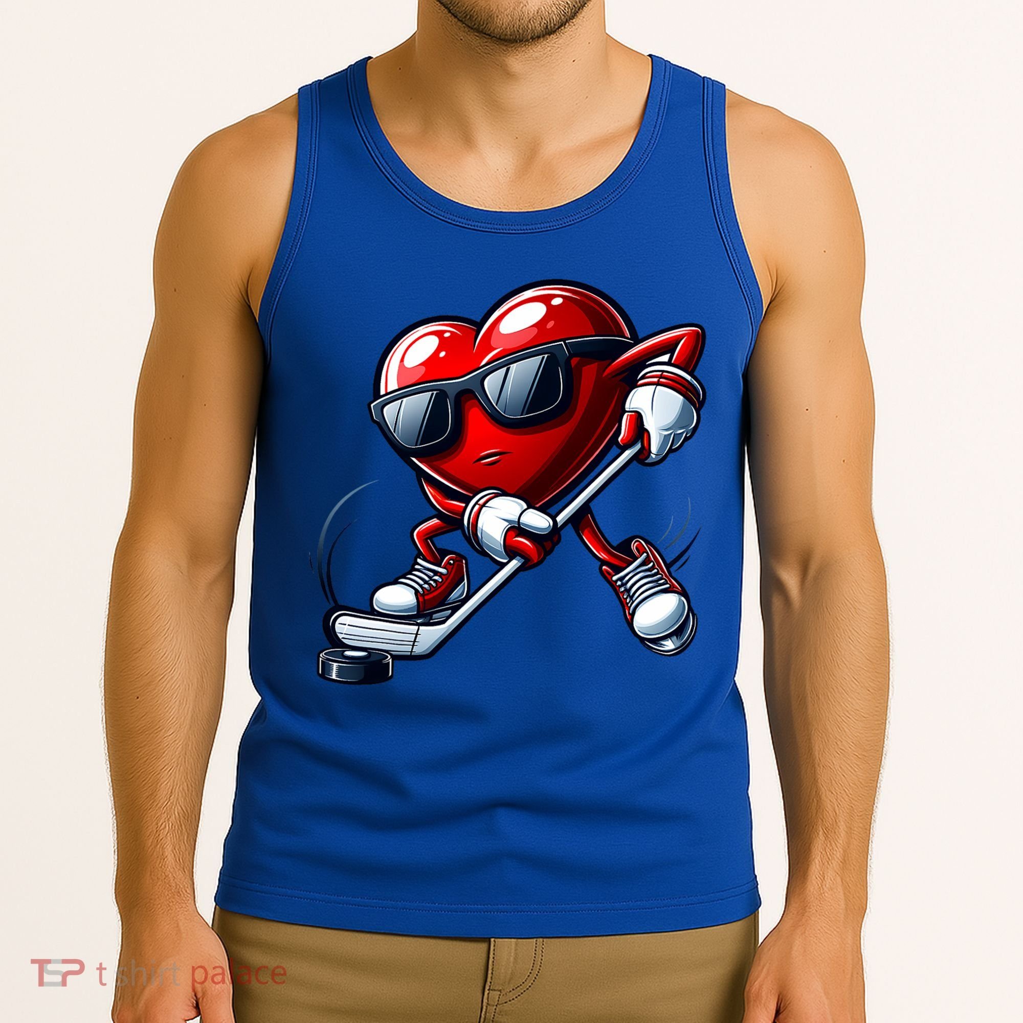 Valentines Day Heart Playing Hockey Tank Top