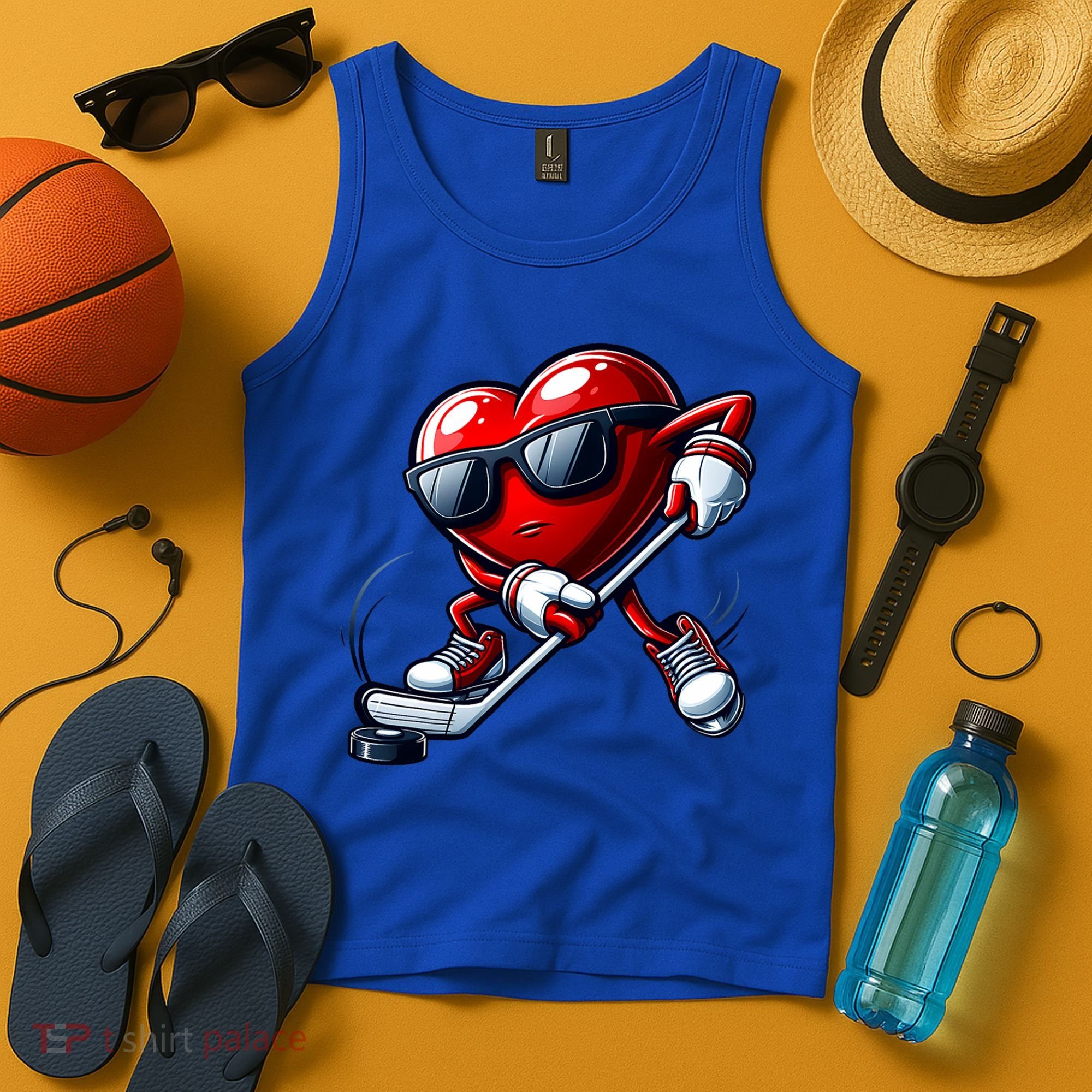 Valentines Day Heart Playing Hockey Tank Top
