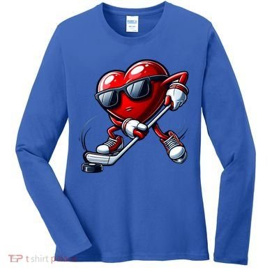 Valentines Day Heart Playing Hockey Women's Long Sleeve Shirt