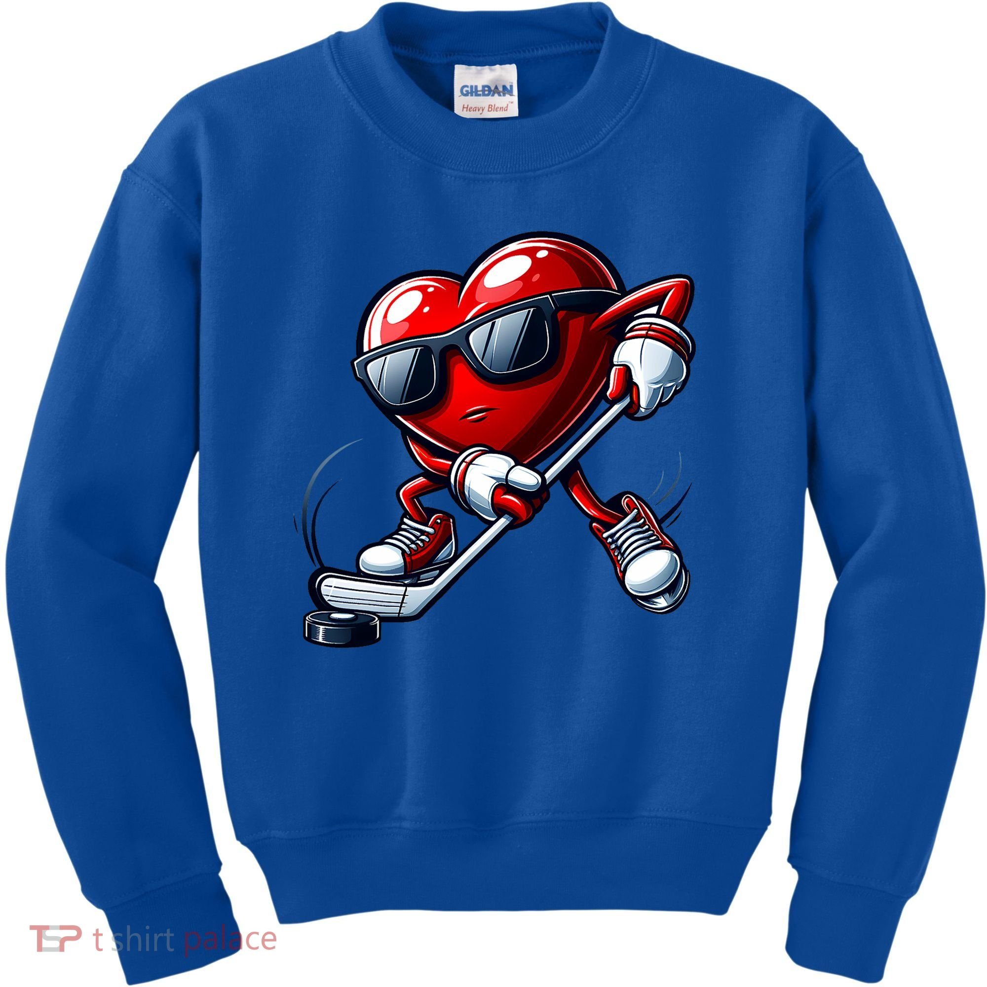 Valentines Day Heart Playing Hockey Kids Sweatshirt