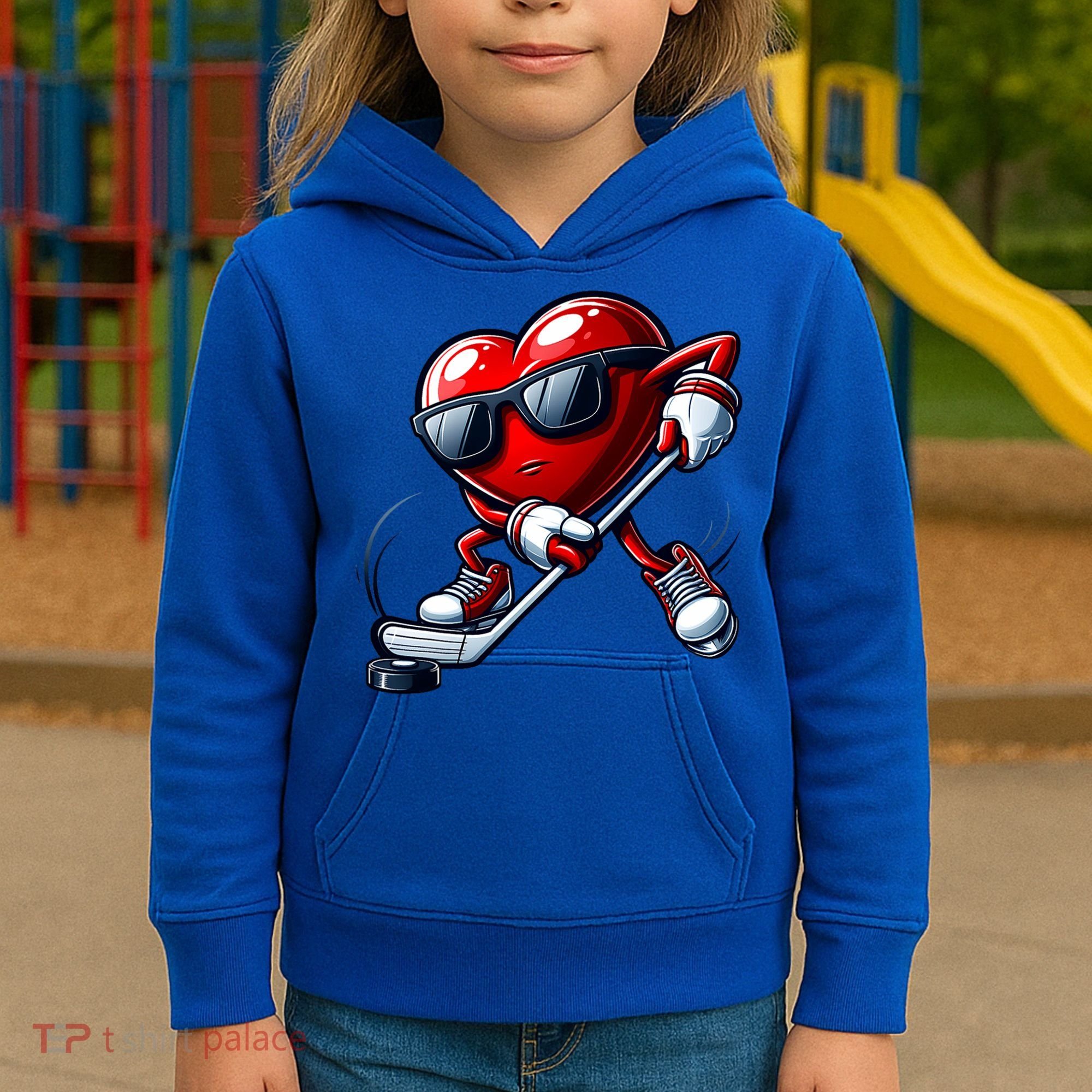 Valentines Day Heart Playing Hockey Kids Hoodie