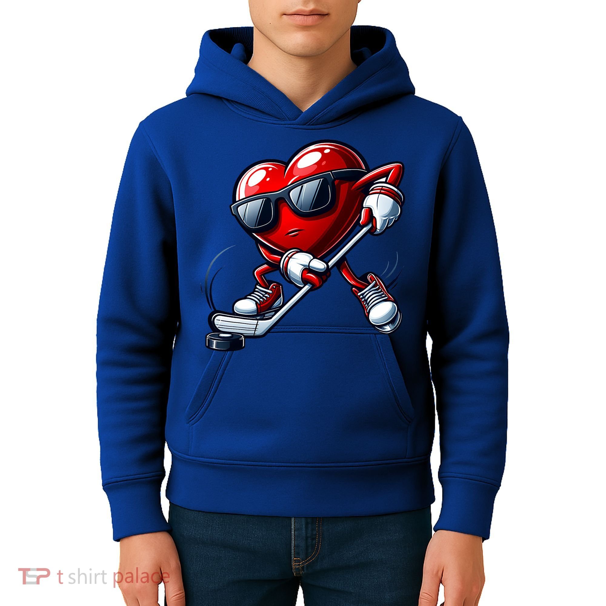 Valentines Day Heart Playing Hockey Kids Hoodie