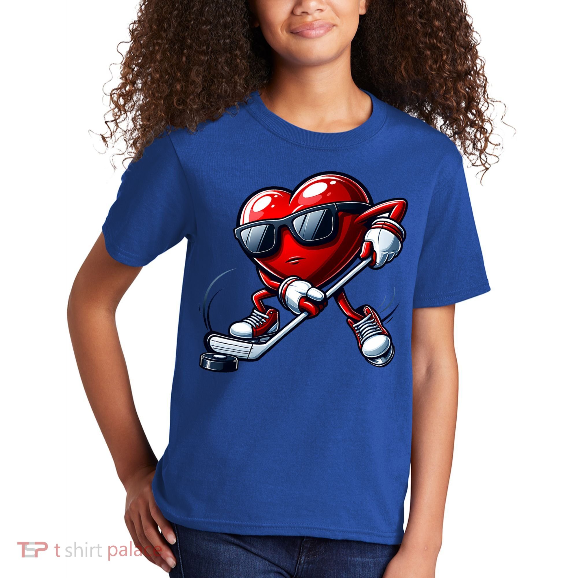 Valentines Day Heart Playing Hockey Kids T-Shirt