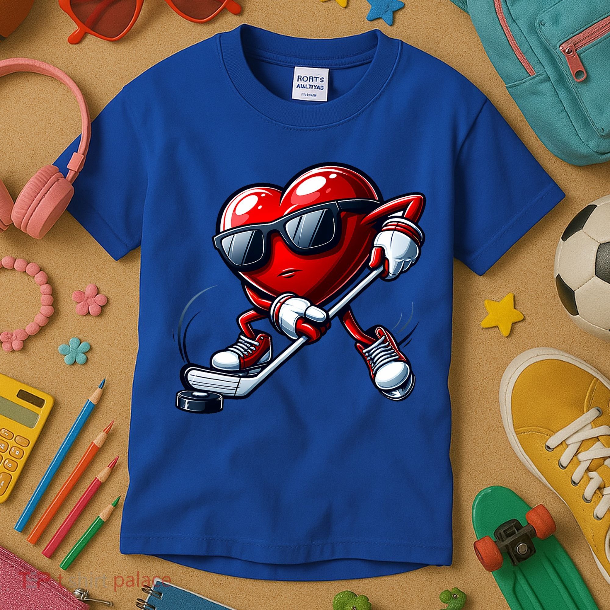 Valentines Day Heart Playing Hockey Kids T-Shirt
