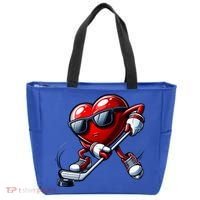 Valentines Day Heart Playing Hockey Tote Bag thumb 0