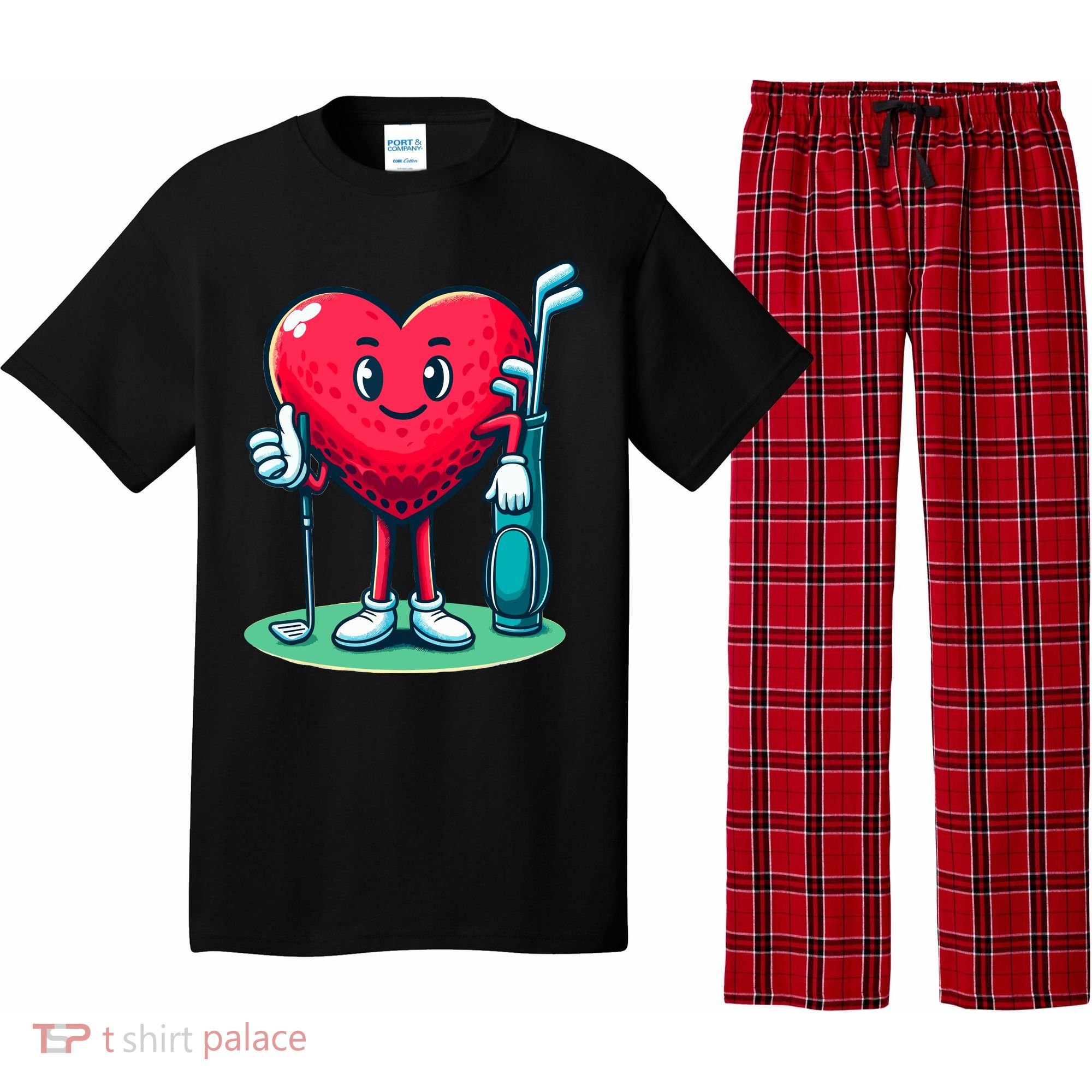 ValentineS Day Heart Shaped Golf Lovers Player Golfers Pajama Set