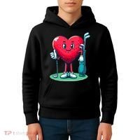 ValentineS Day Heart Shaped Golf Lovers Player Golfers Kids Hoodie thumb 4