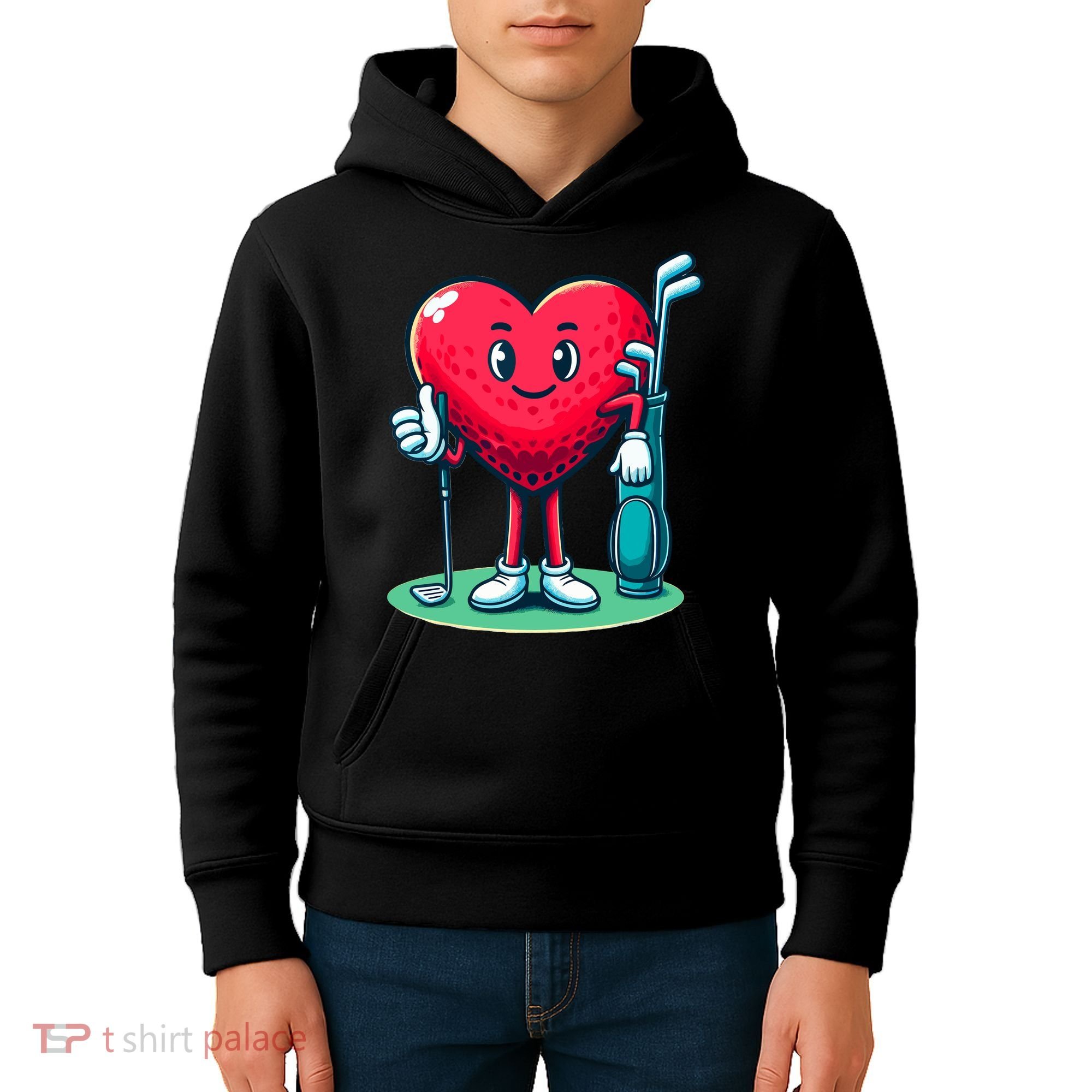ValentineS Day Heart Shaped Golf Lovers Player Golfers Kids Hoodie