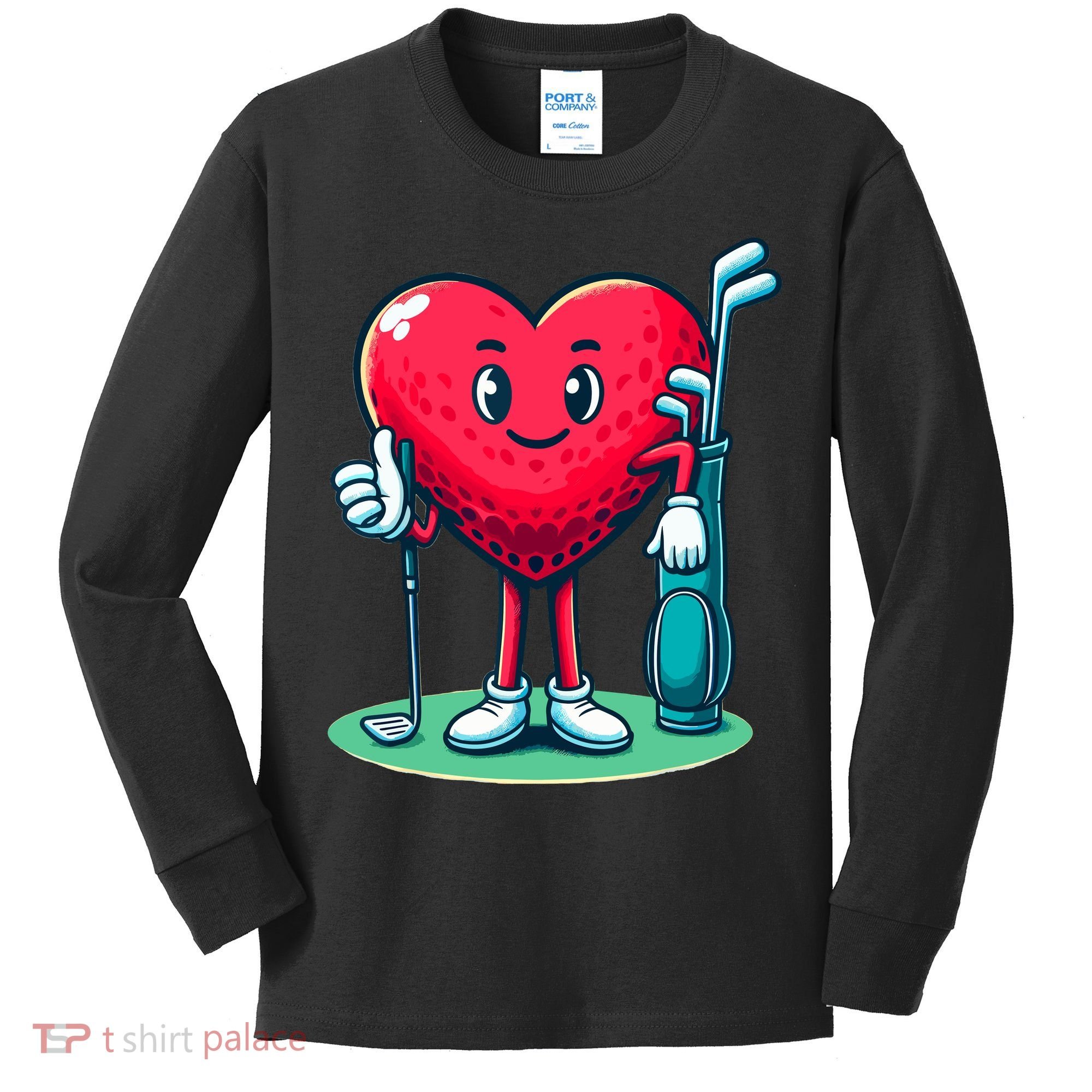 ValentineS Day Heart Shaped Golf Lovers Player Golfers Kids Long Sleeve Shirt