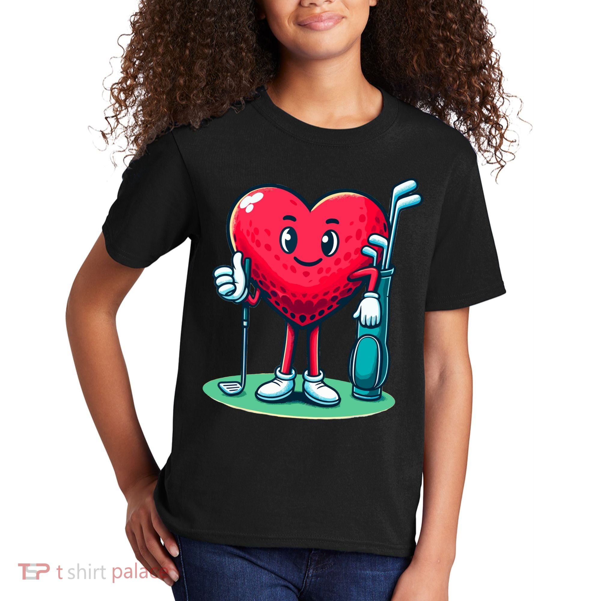 ValentineS Day Heart Shaped Golf Lovers Player Golfers Kids T-Shirt