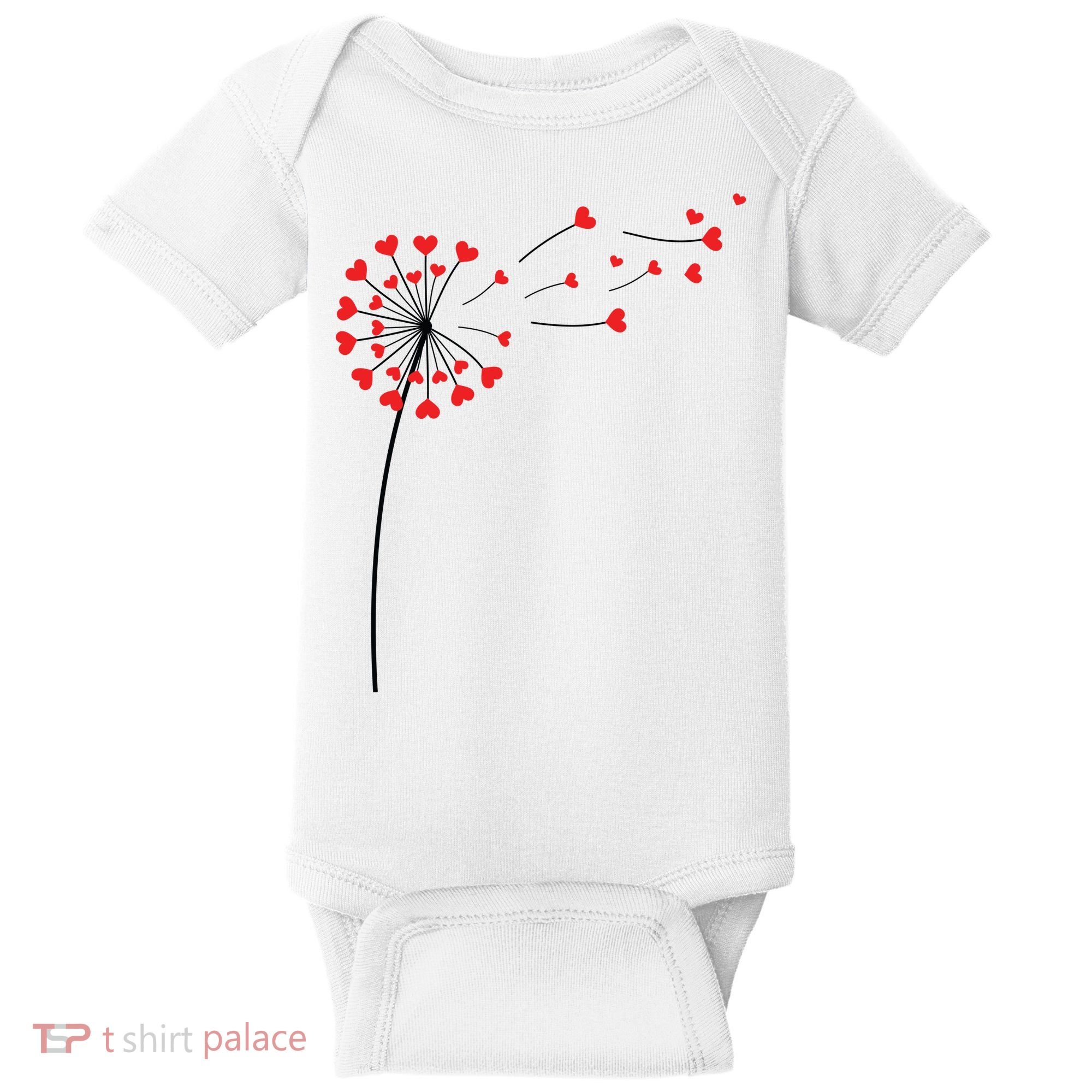 Valentines Day Heart Dandelion Cute Baby Bodysuit