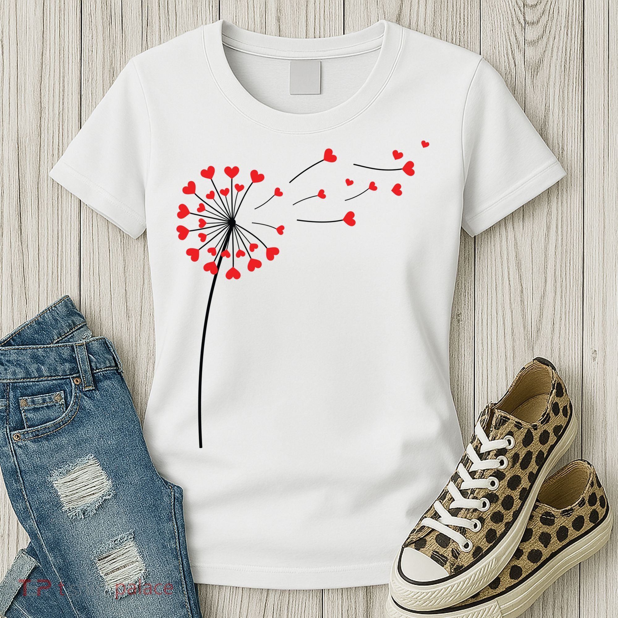 Valentines Day Heart Dandelion Cute Women's T-Shirt