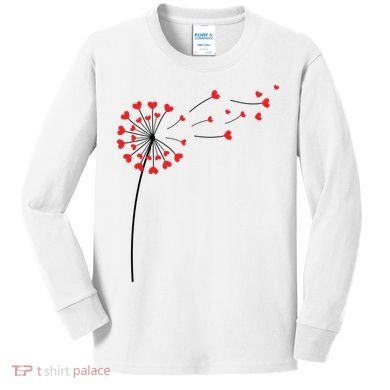 Valentines Day Heart Dandelion Cute Kids Long Sleeve Shirt