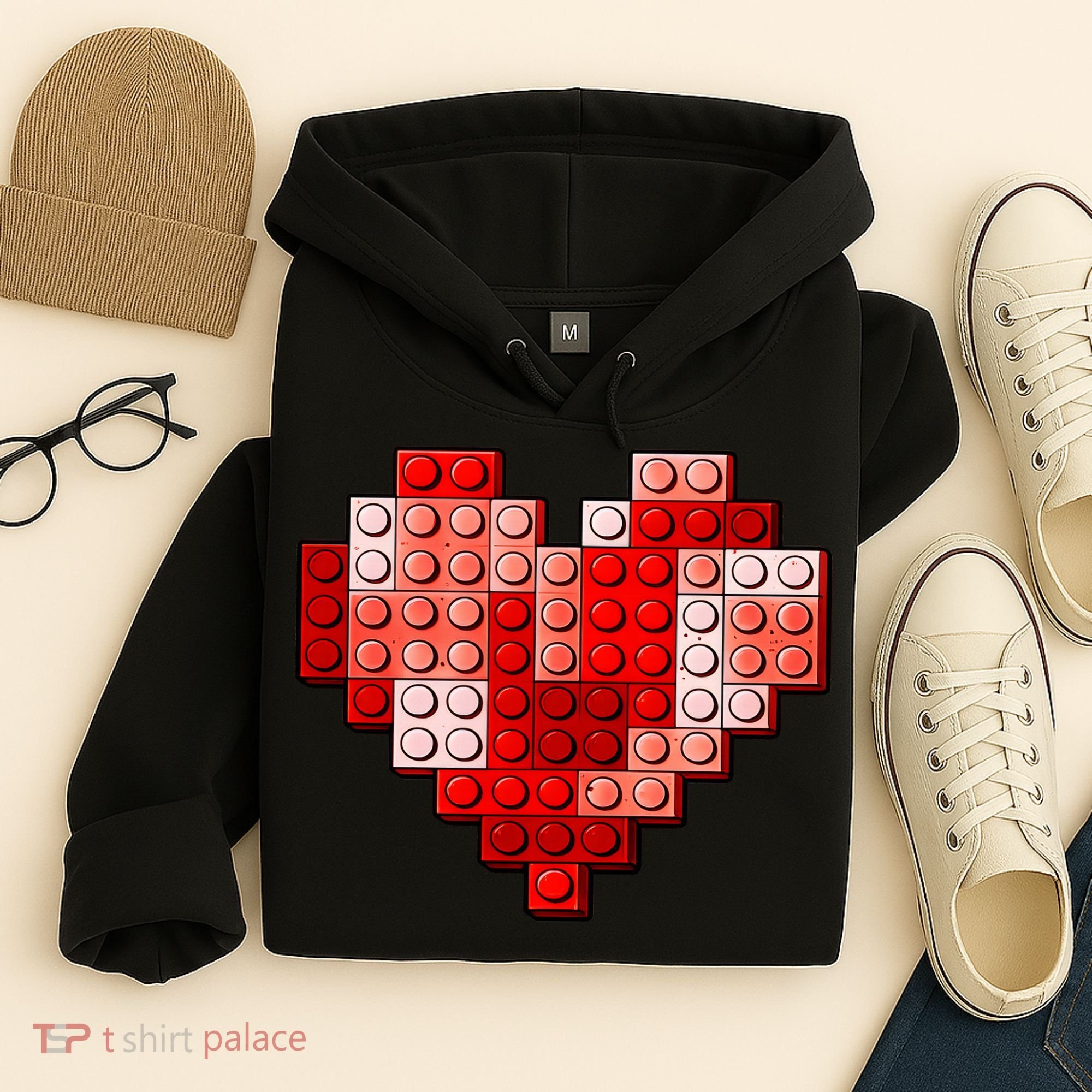 Valentines Day Heart Love Building Blocks Bricks Hoodie