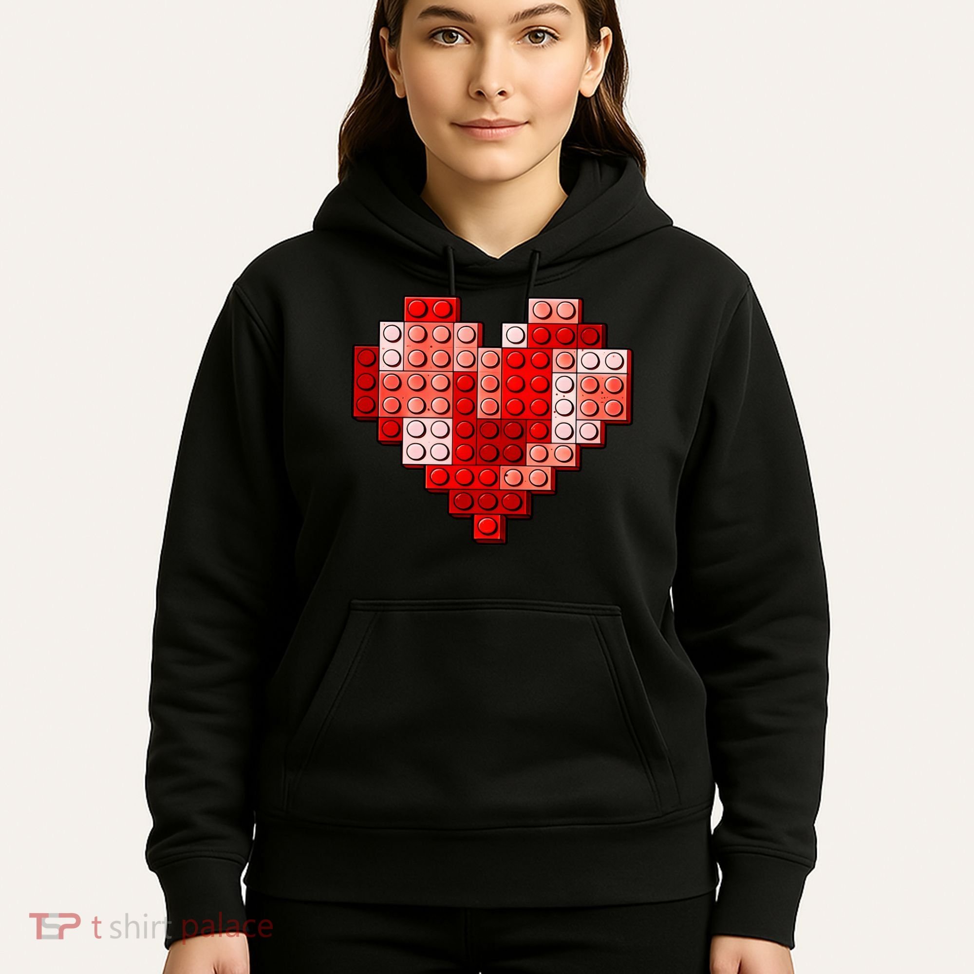 Valentines Day Heart Love Building Blocks Bricks Hoodie