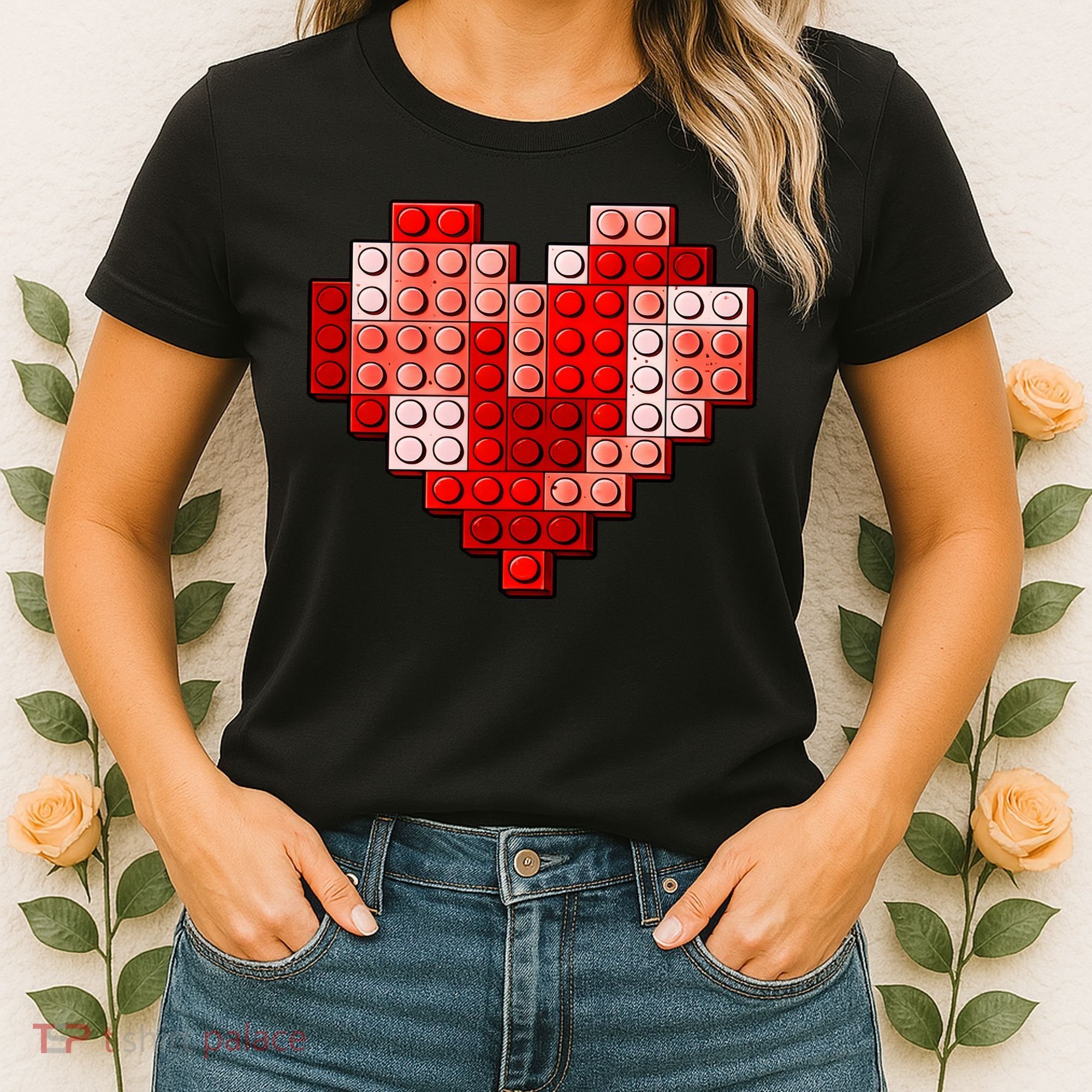 Valentines Day Heart Love Building Blocks Bricks Women's T-Shirt