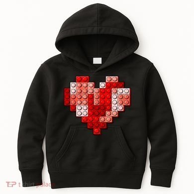 Valentines Day Heart Love Building Blocks Bricks Kids Hoodie