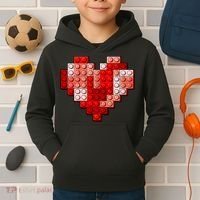 Valentines Day Heart Love Building Blocks Bricks Kids Hoodie thumb 2