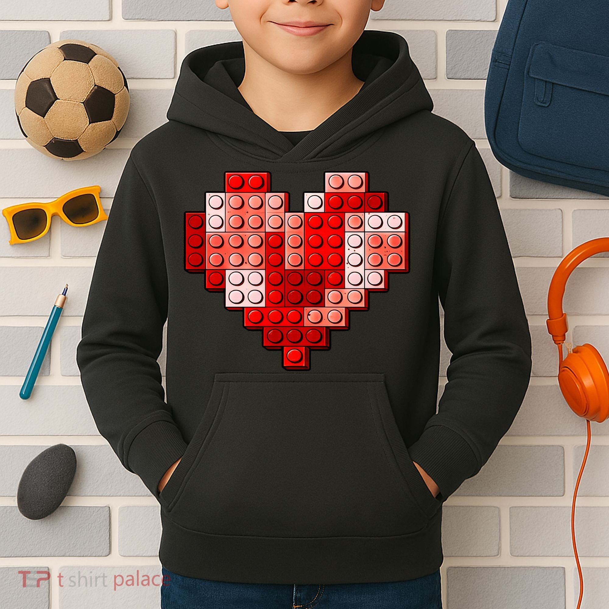 Valentines Day Heart Love Building Blocks Bricks Kids Hoodie