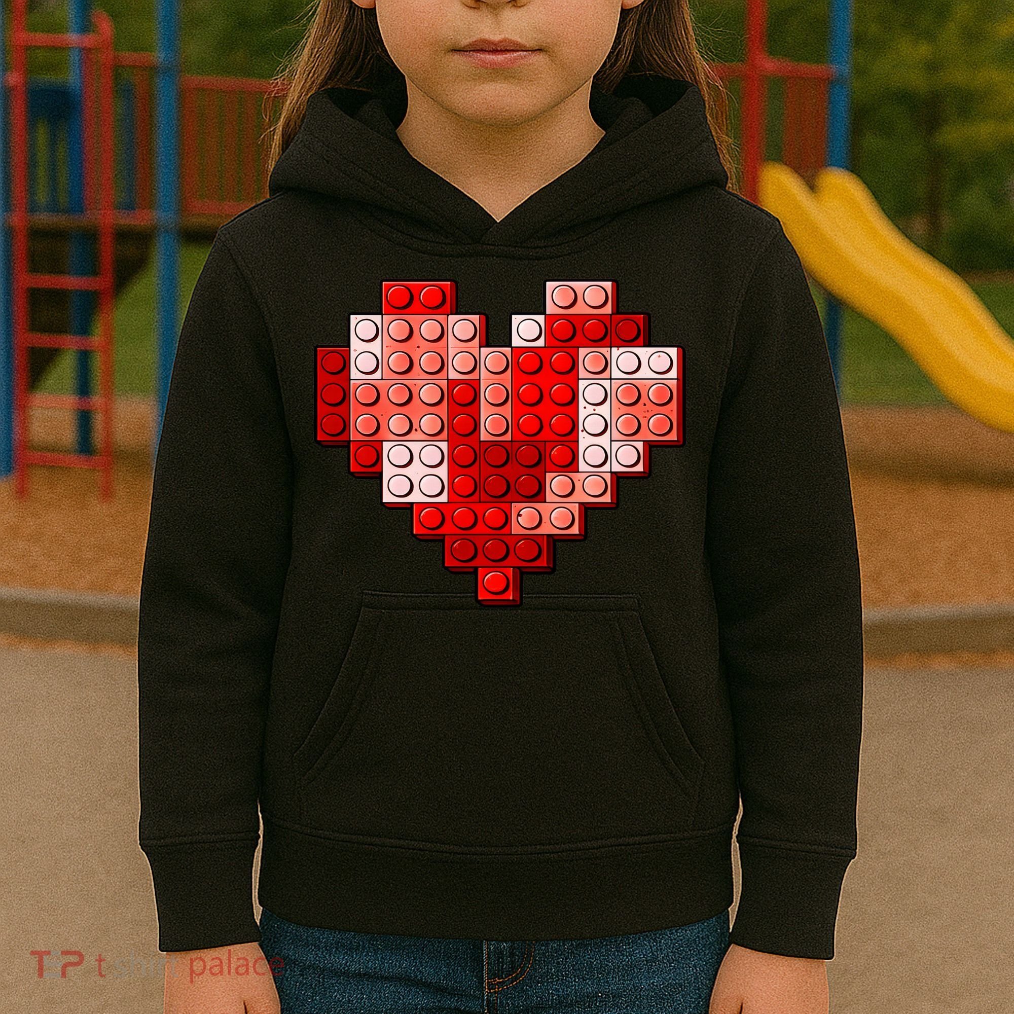 Valentines Day Heart Love Building Blocks Bricks Kids Hoodie
