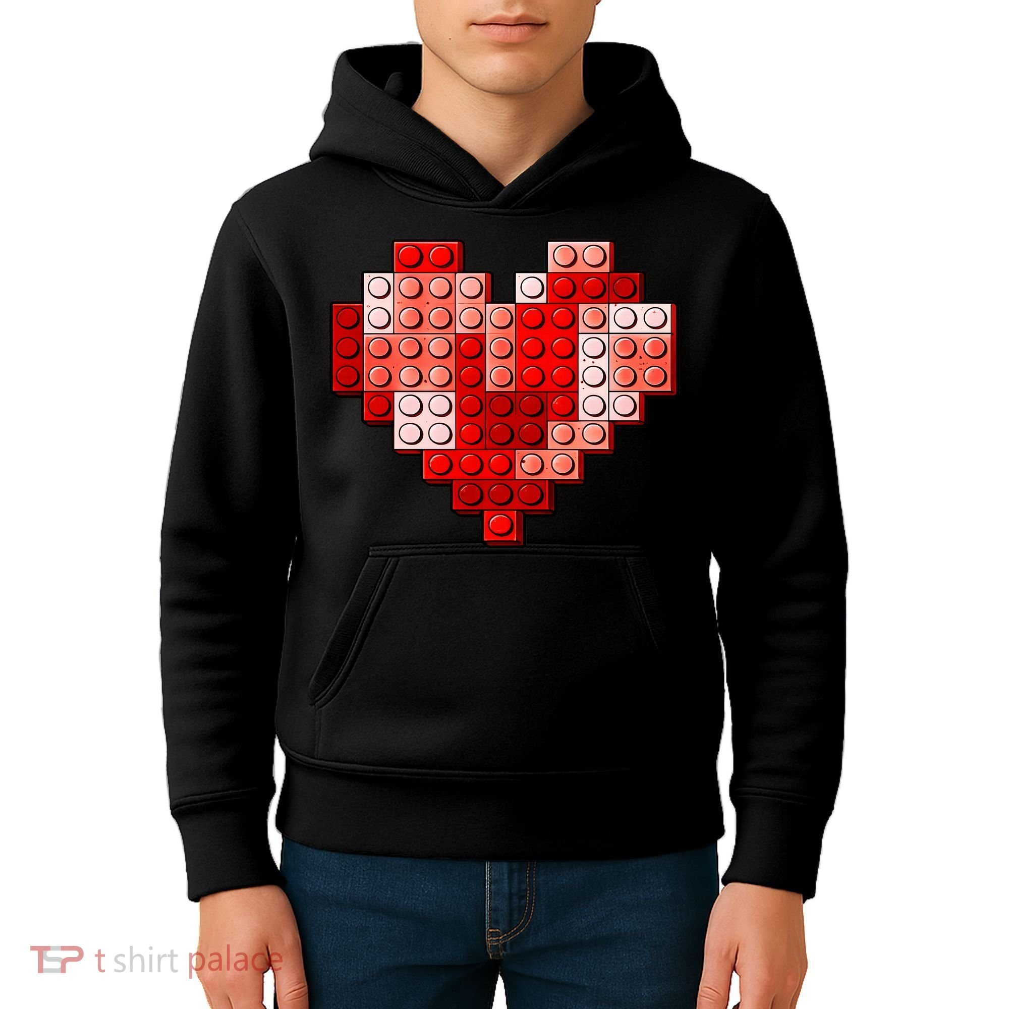Valentines Day Heart Love Building Blocks Bricks Kids Hoodie