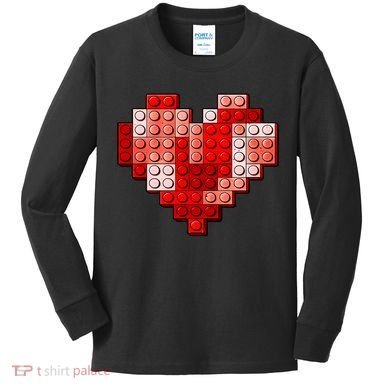 Valentines Day Heart Love Building Blocks Bricks Kids Long Sleeve Shirt