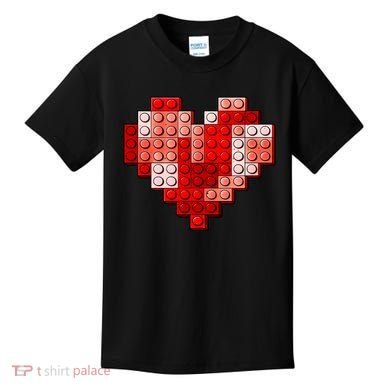 Valentines Day Heart Love Building Blocks Bricks Kids T-Shirt