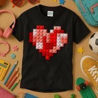Valentines Day Heart Love Building Blocks Bricks Kids T-Shirt thumb 3