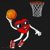 Valentines Day Heart Dunking Basketball Boys Girls Kids Long Sleeve Shirt thumb 2