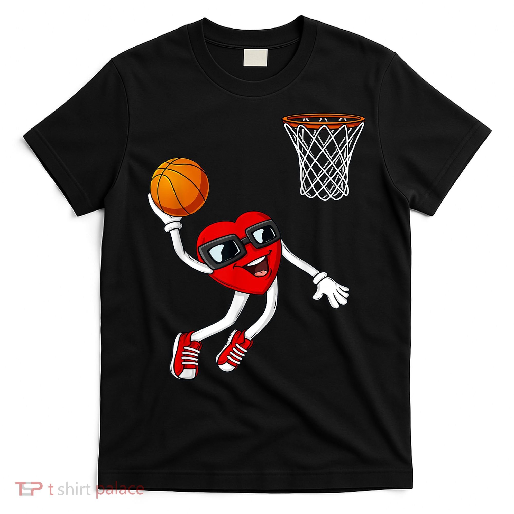 Valentines Day Heart Dunking Basketball Boys Girls Kids T-Shirt