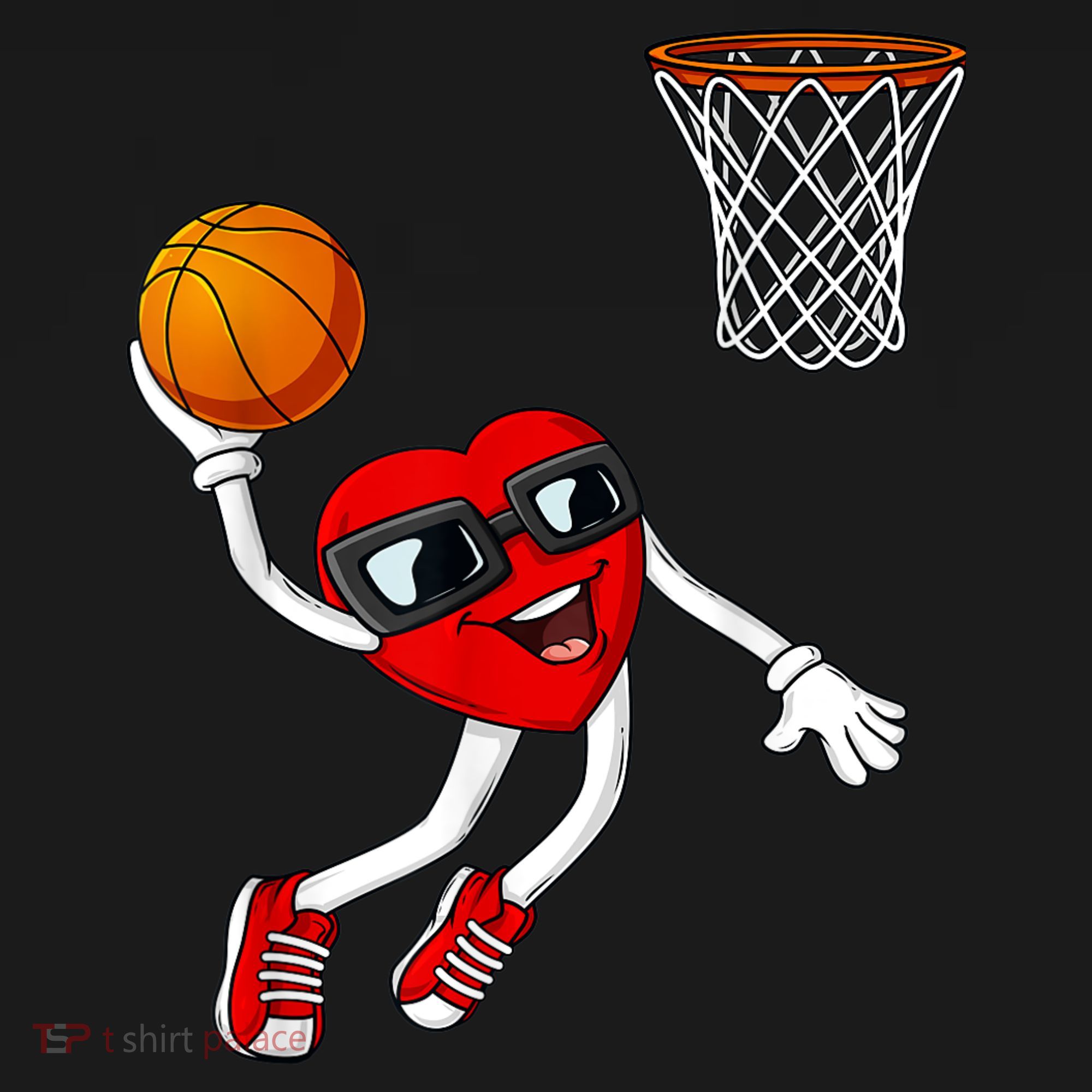 Valentines Day Heart Dunking Basketball Boys Girls Kids T-Shirt