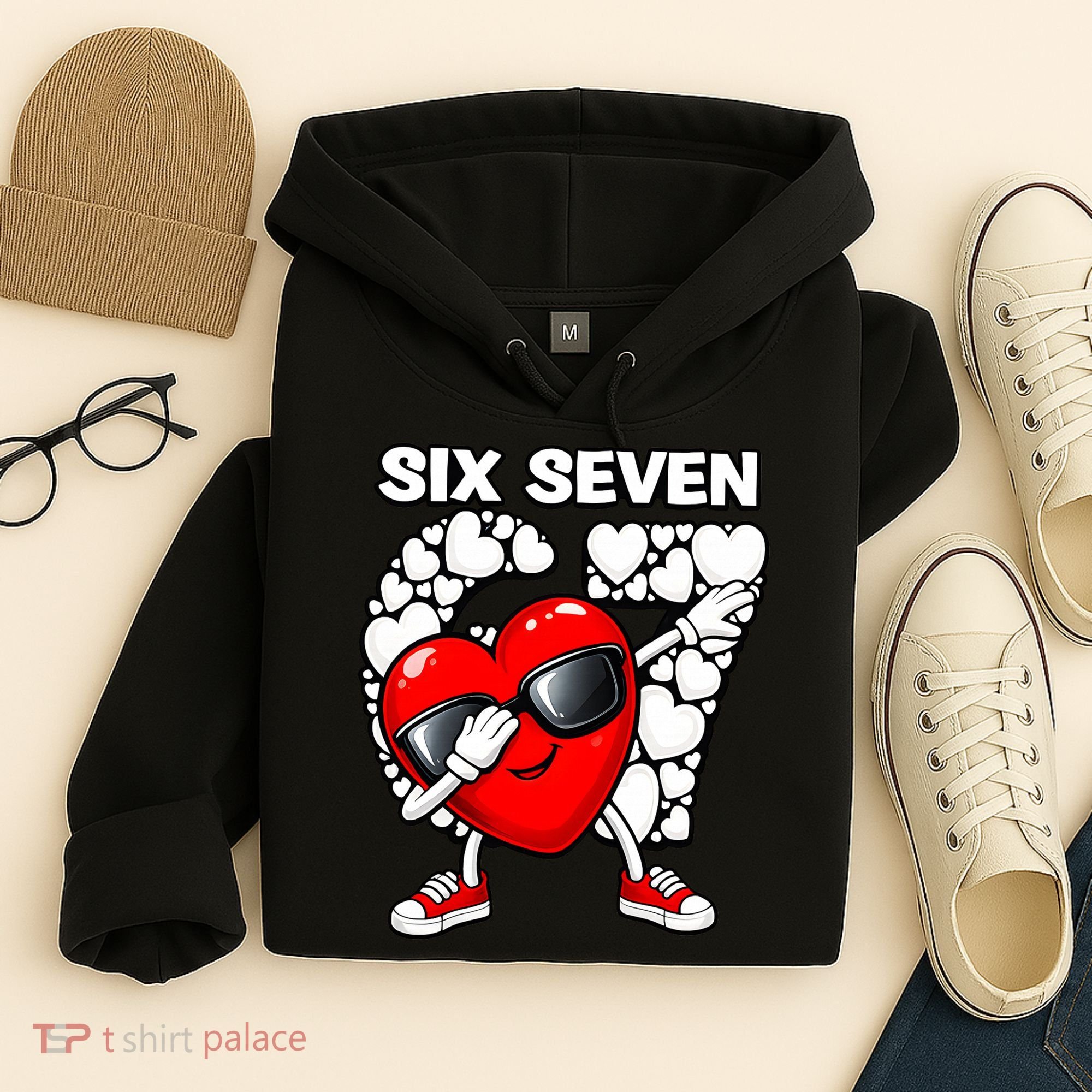 Valentines Day Hearts Dabbing Six Seven 67 Meme Hoodie