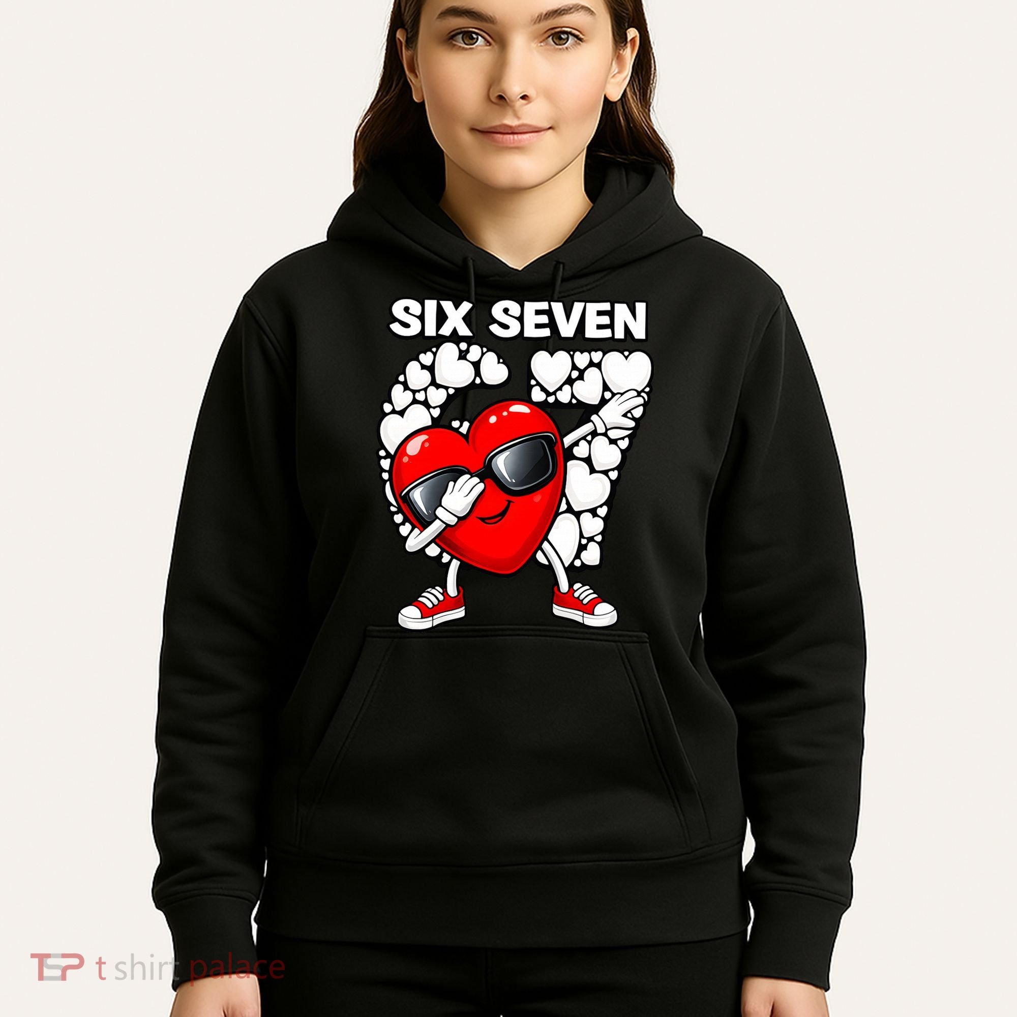 Valentines Day Hearts Dabbing Six Seven 67 Meme Hoodie