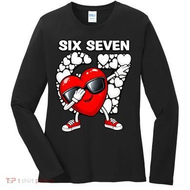 Valentines Day Hearts Dabbing Six Seven 67 Meme Women's Long Sleeve Shirt