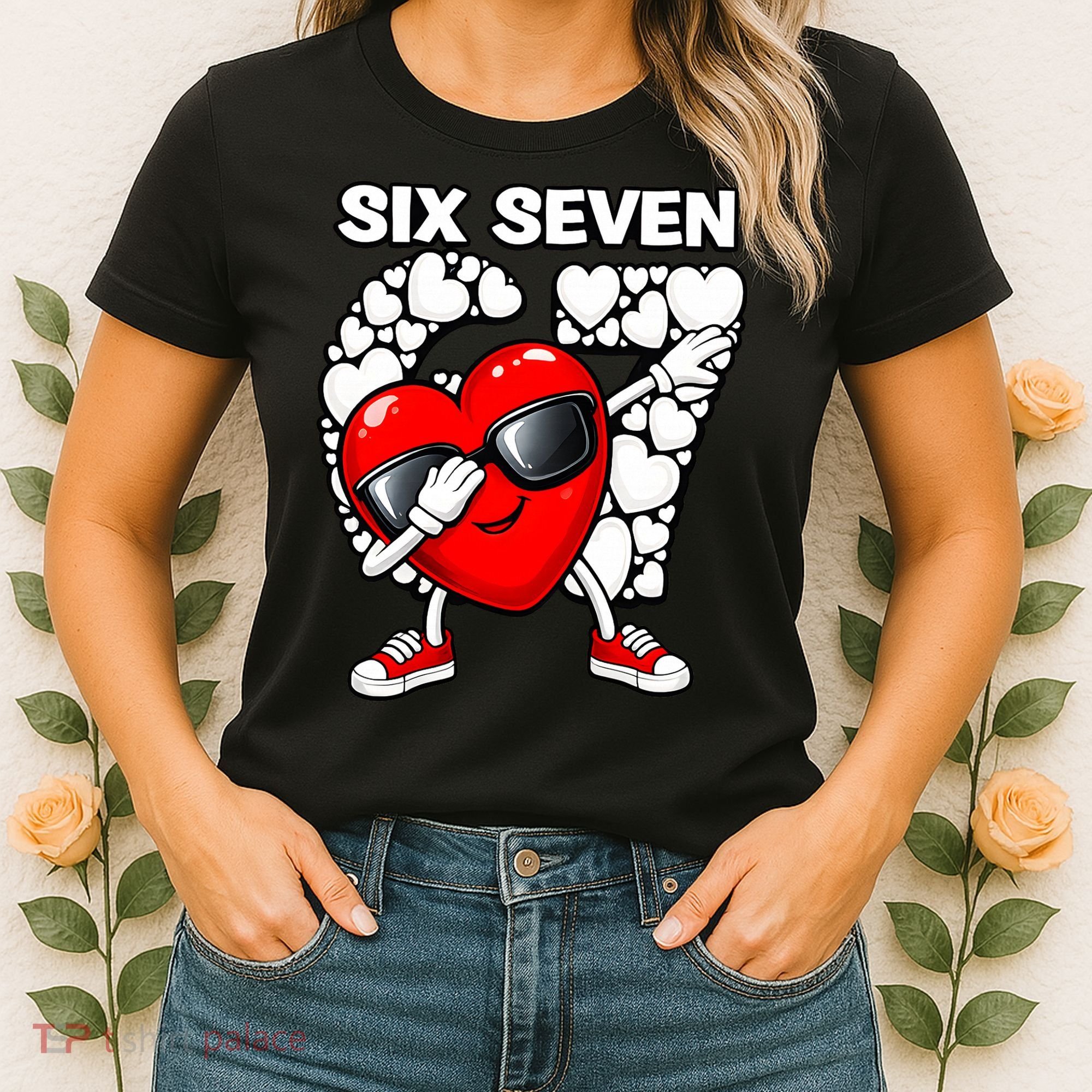 Valentines Day Hearts Dabbing Six Seven 67 Meme Women's T-Shirt