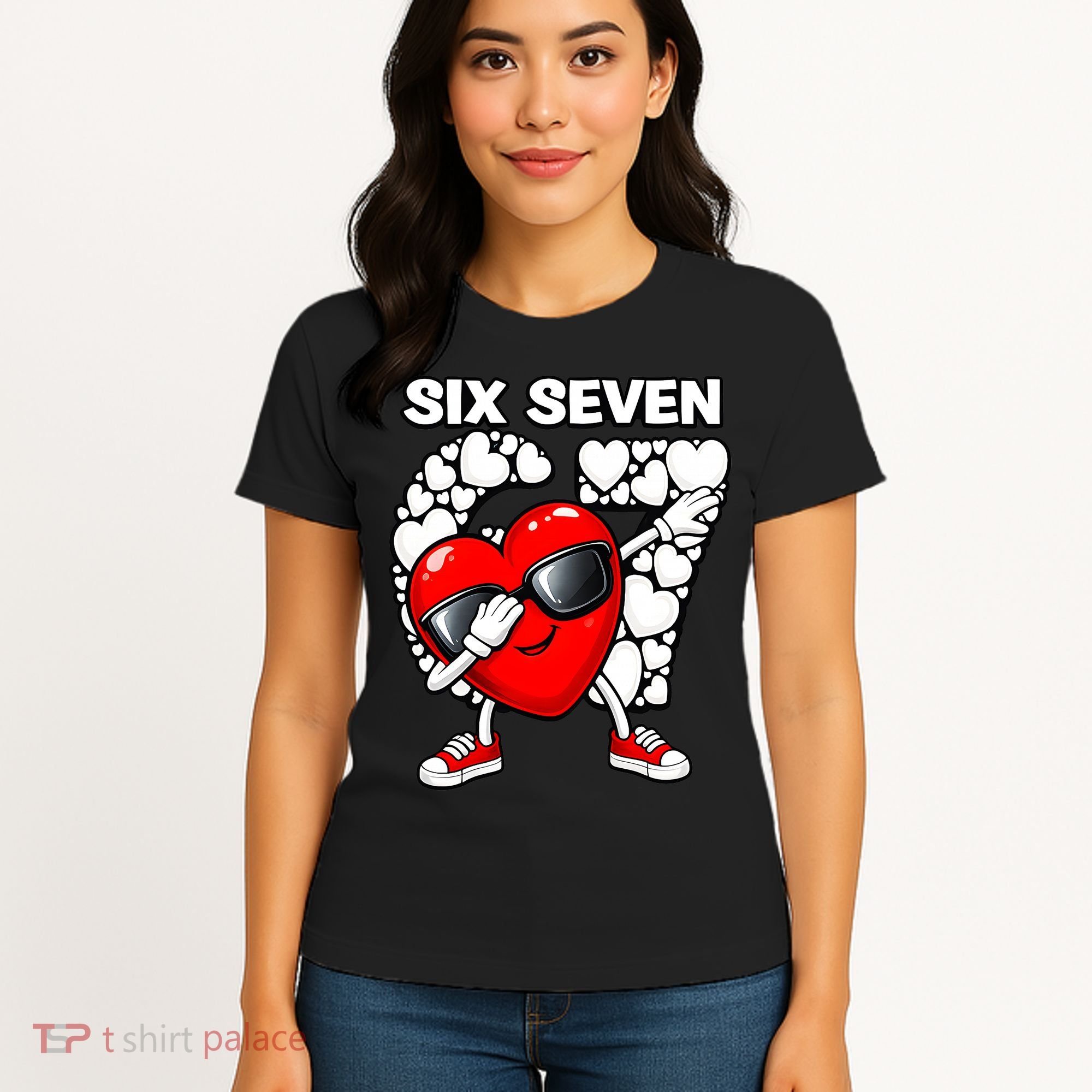 Valentines Day Hearts Dabbing Six Seven 67 Meme Women's T-Shirt