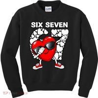 Valentines Day Hearts Dabbing Six Seven 67 Meme Kids Sweatshirt thumb 0
